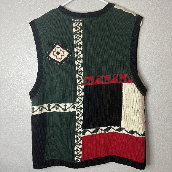Vintage Mountain Lake Sweater Vest Floral Aztec Christmas Green Red Cottage Knit - Picture 7 of 12